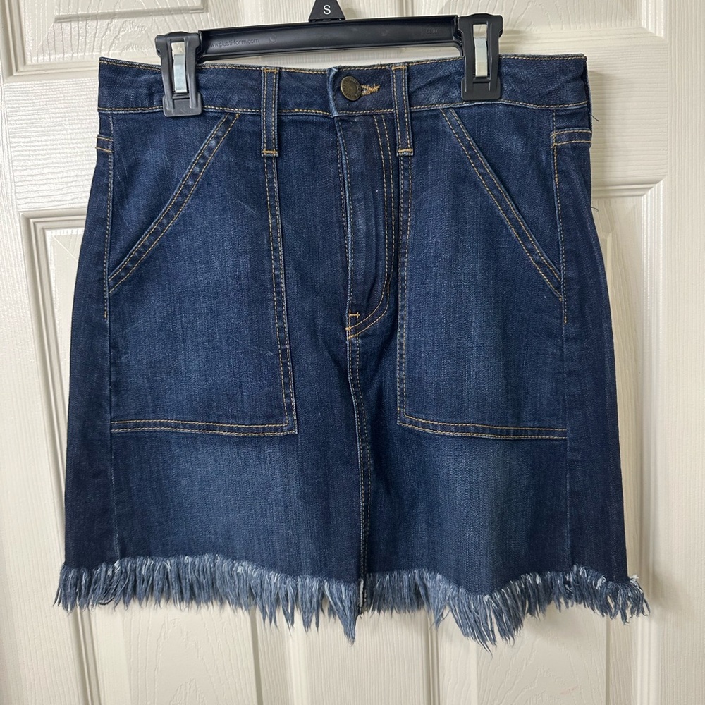 Just Black Dark Blue Frayed Hem Jean Skirt